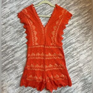Nightcap Bright Orange Lace Romper